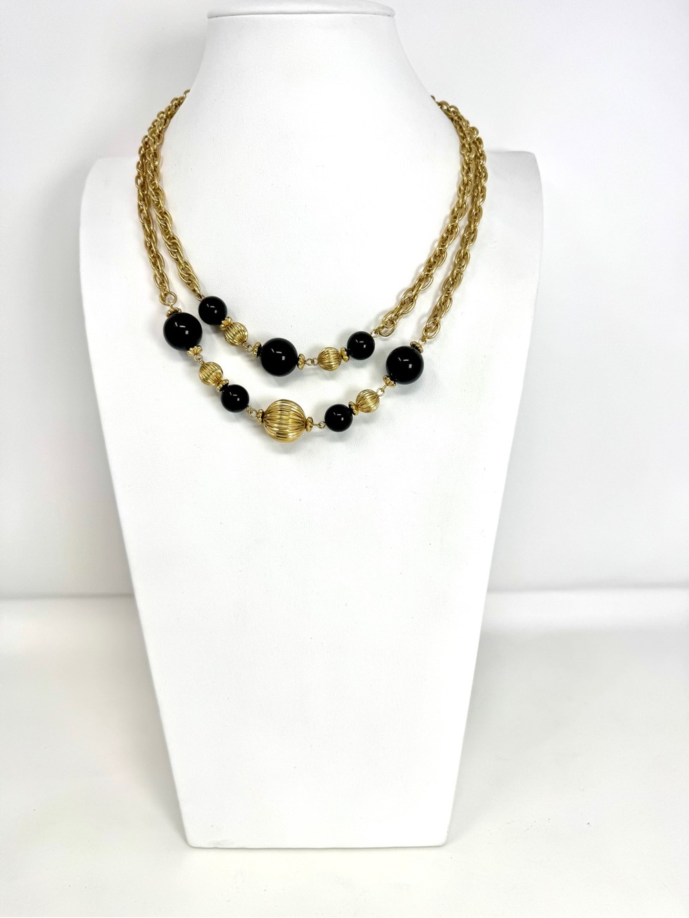 Vintage 1980s Multi-Strand Black & Gold Retro Chunky Statement Rolo Chain